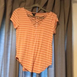 a pink and white top